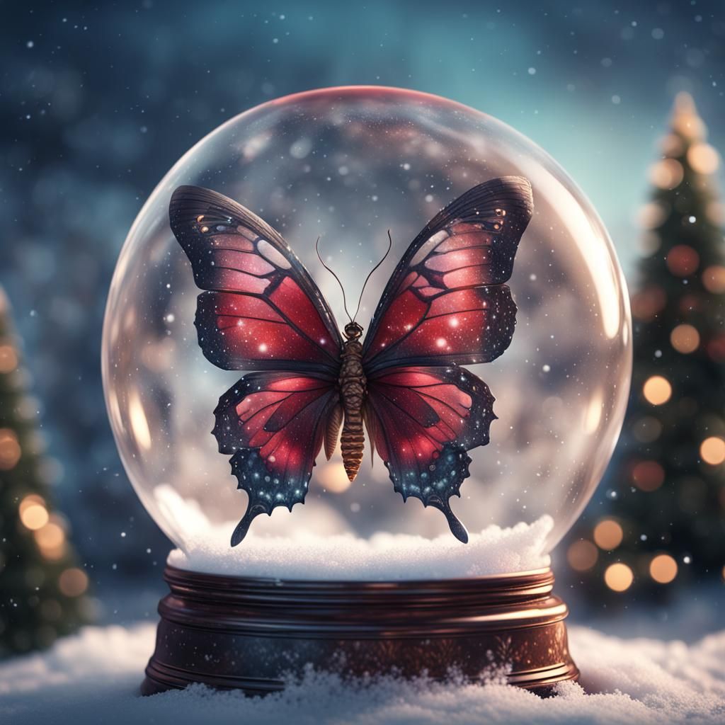 Christmas Butterfly in Snow Globe: Fantasy Concept Art