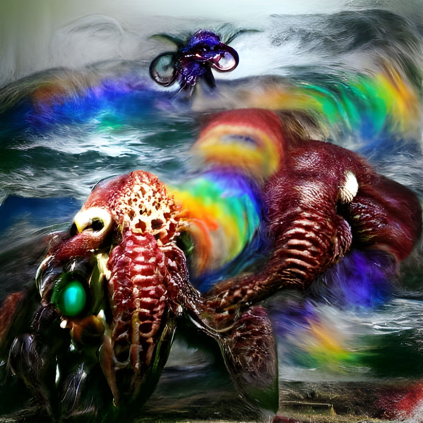 Psychedelic Rainbow Kraken: Giant Ocean Horror