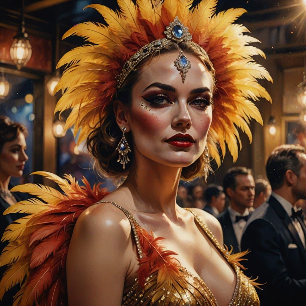 Dazzling Showgirl in Cabaret: Romantic Watercolor Painting