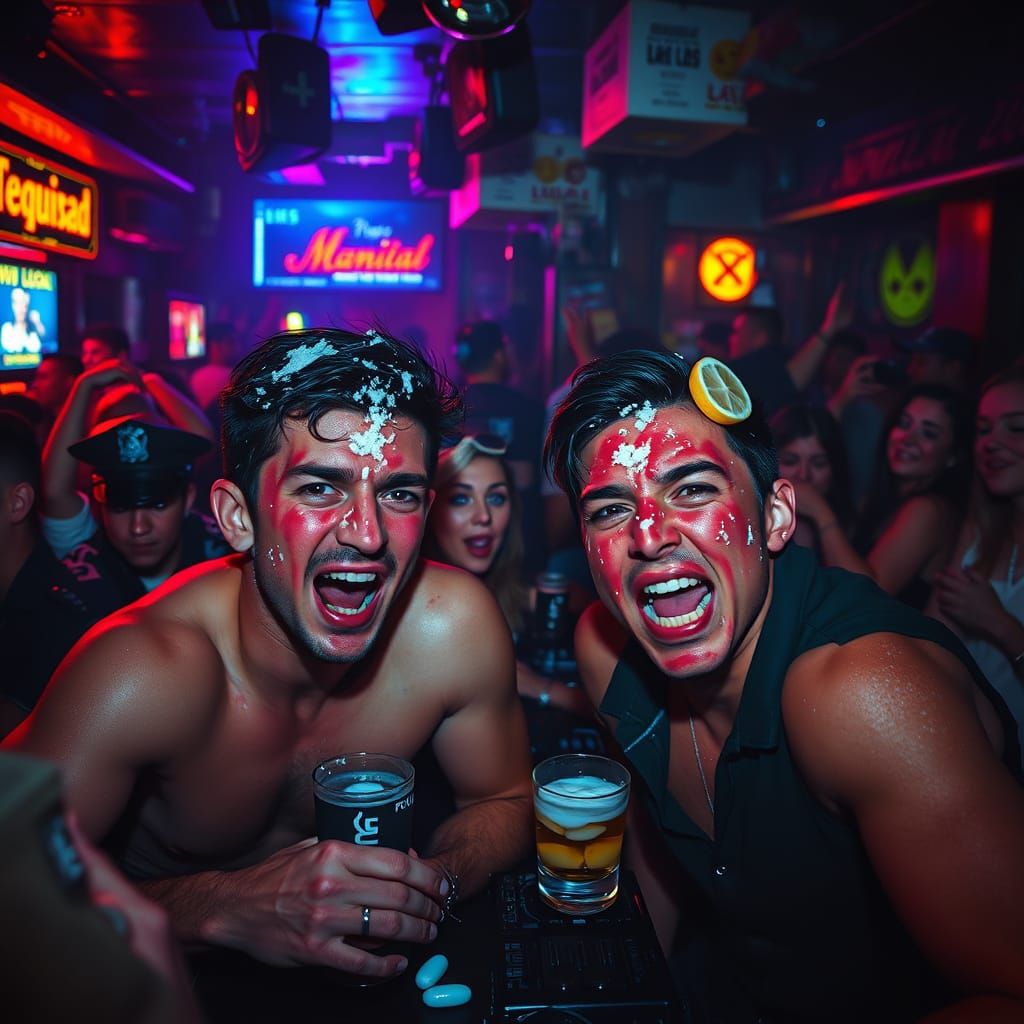 Rowdy Tequila Shot Contest in a Vibrant Bar Scene