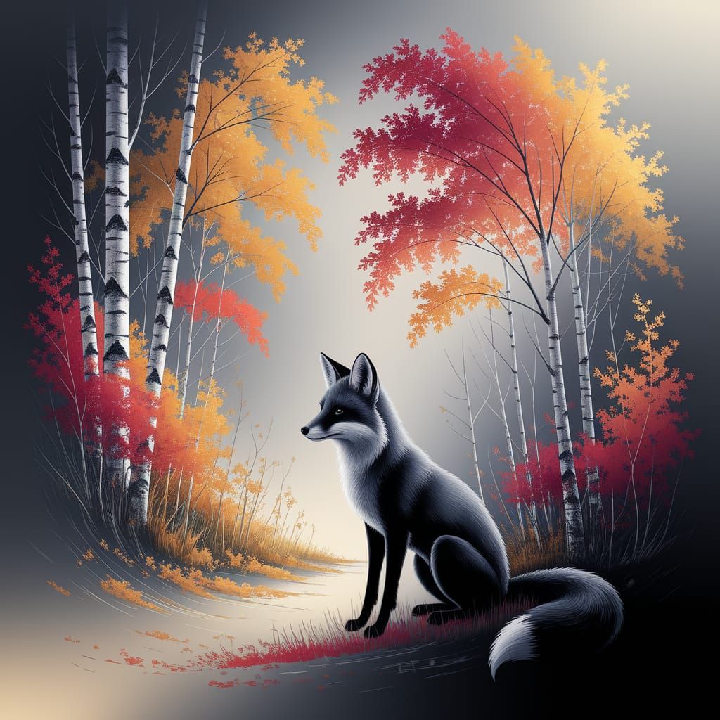 Whimsical Fox Silhouette in Art Deco Impressionism