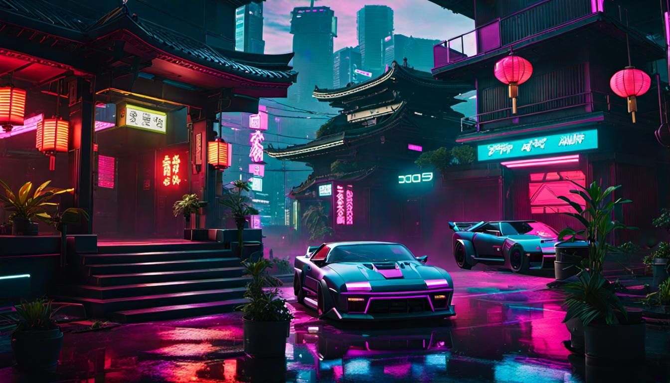 Cyberpunk Cityscape at Night in Neon Style