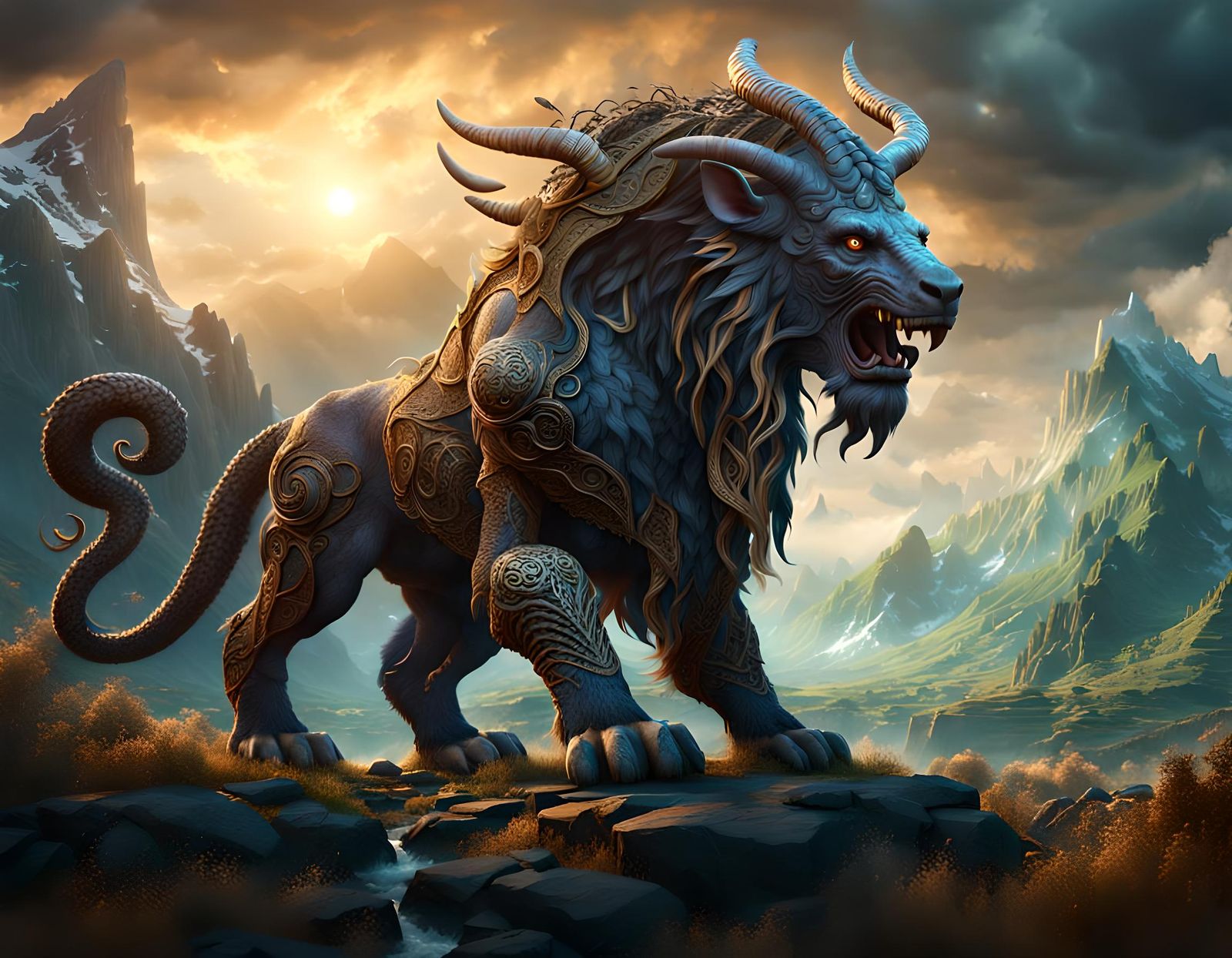 Mythical Celtic Creature Causing Chaos in Matte Painting