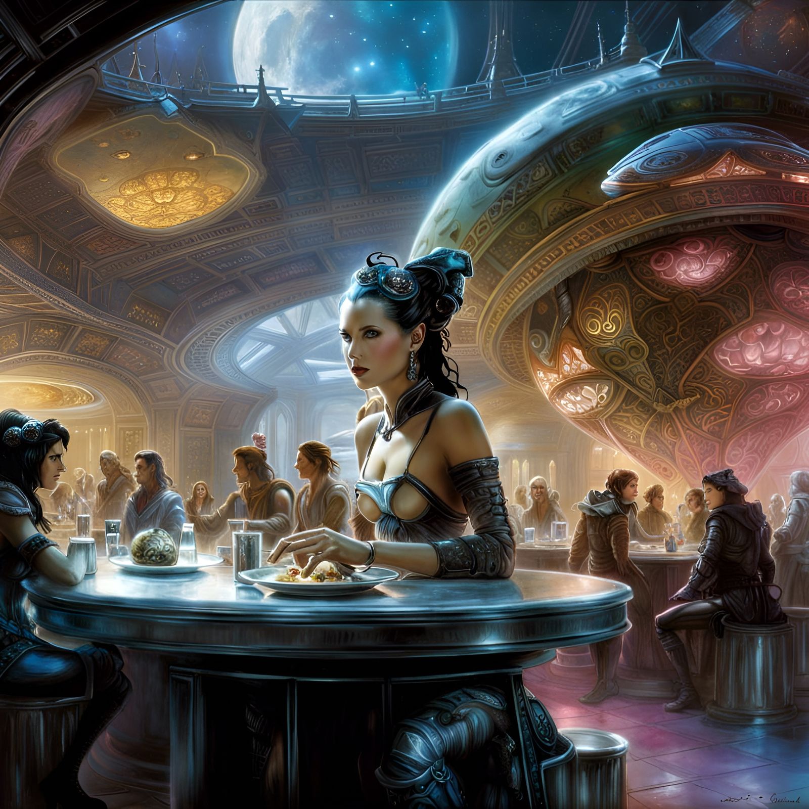 Cosmic Cafe with Alien Patrons: Digital Art
