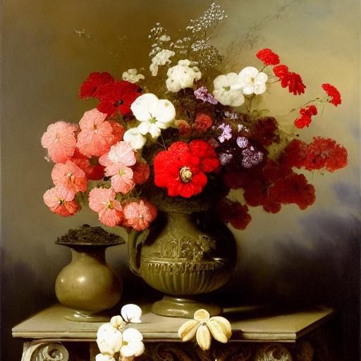 Geranium and Mallow Still Life as Watercolor Painting