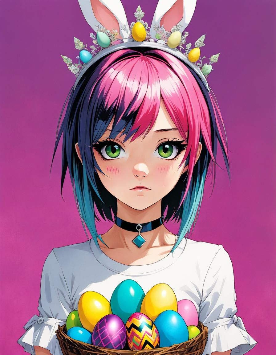 Emo Punk Easter Princess in Anime Style