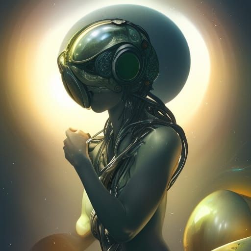 Cosmic Alien DJ Portrait in Hyperdetailed Style