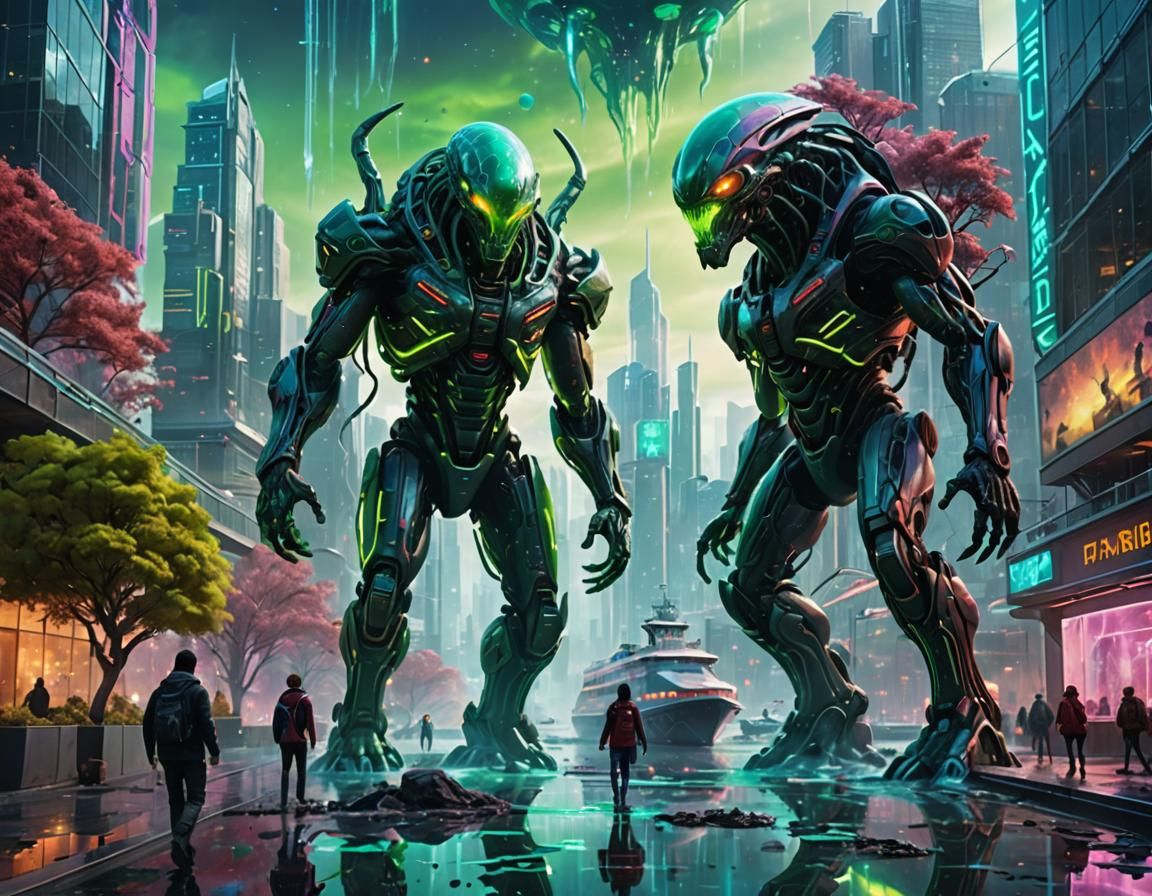 Alien Planet with Ice Golem in Sci-Fi Style