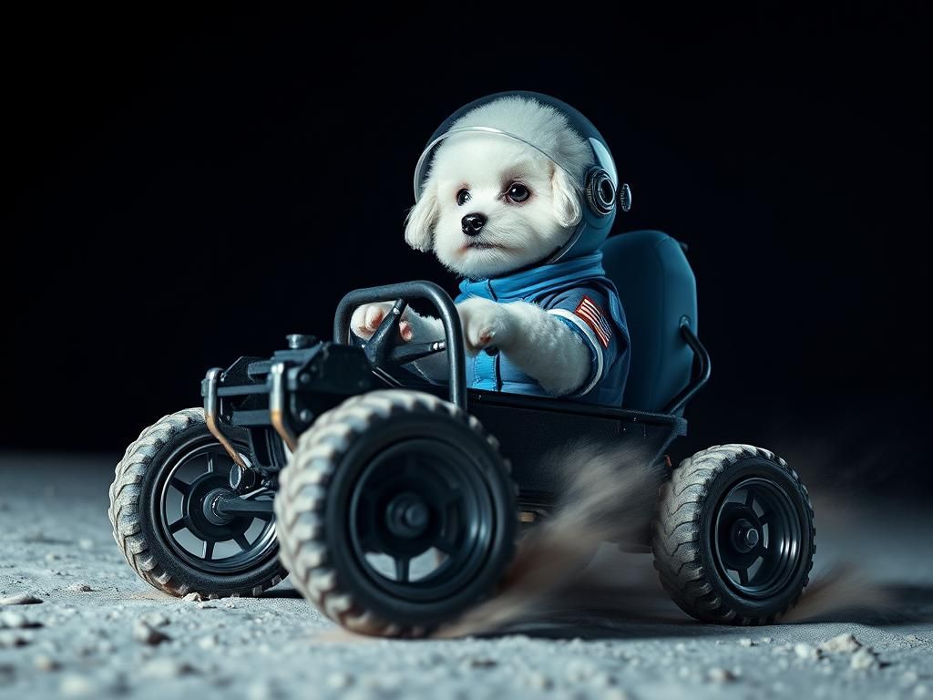 Poodle Puppy Astronaut on Lunar Rover