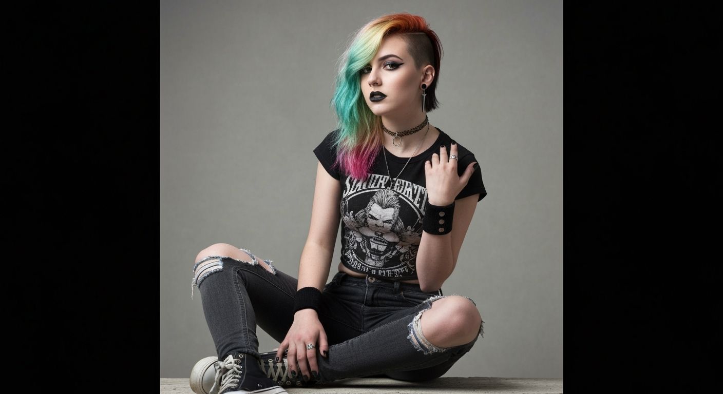 Punk Girl with Asymmetrical Hair in Professional Photo Style