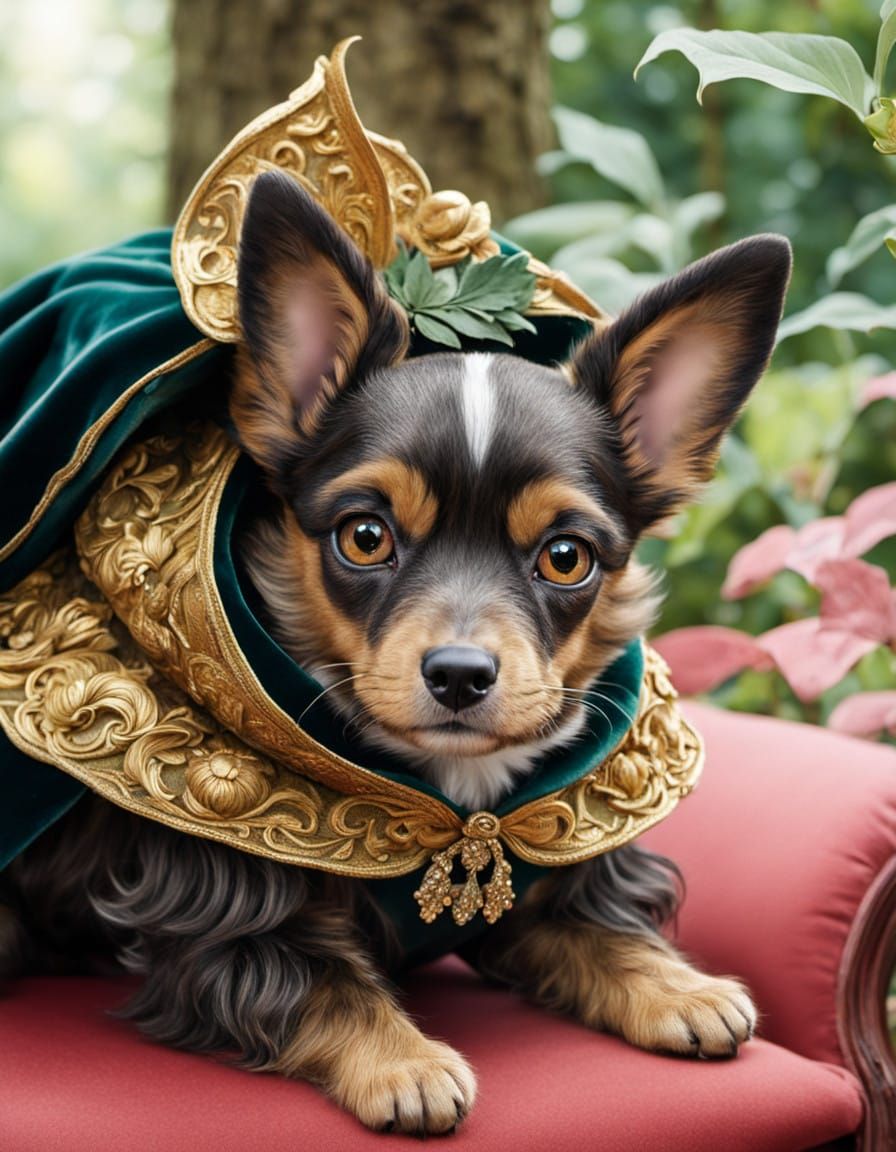 Whimsical Puppy in Lush, Vibrant Landscape