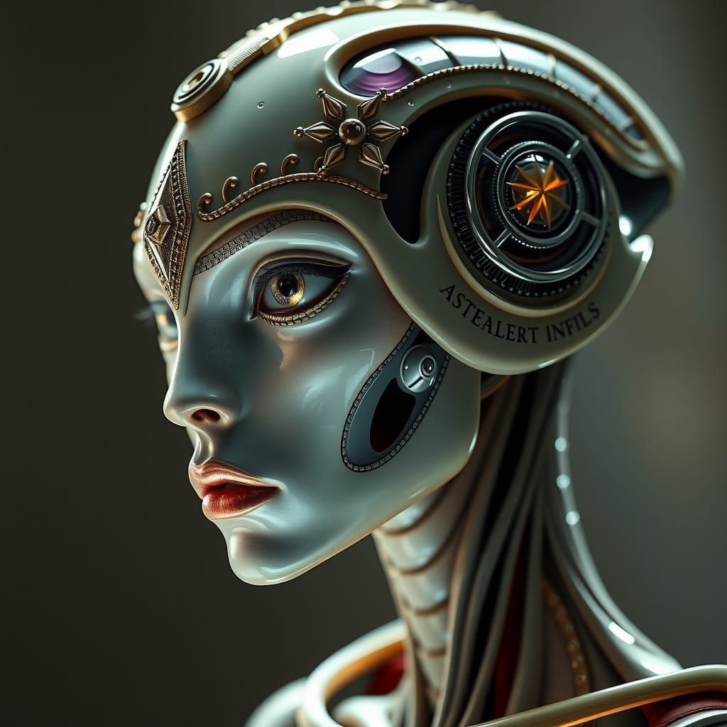 Detailed Android Portrait in Dramatic Side Lighting