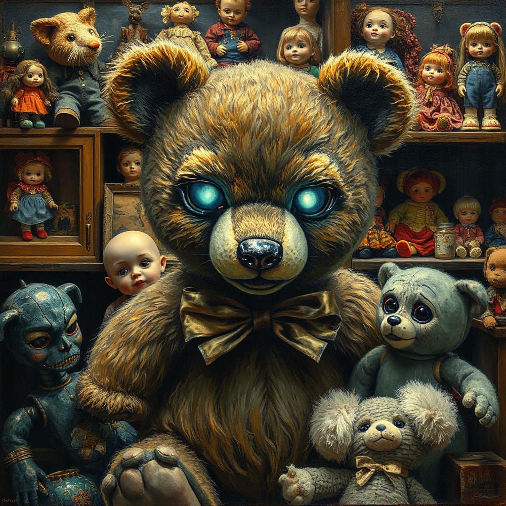 Eerie Teddybear Meets Girl in Vintage Toy Store