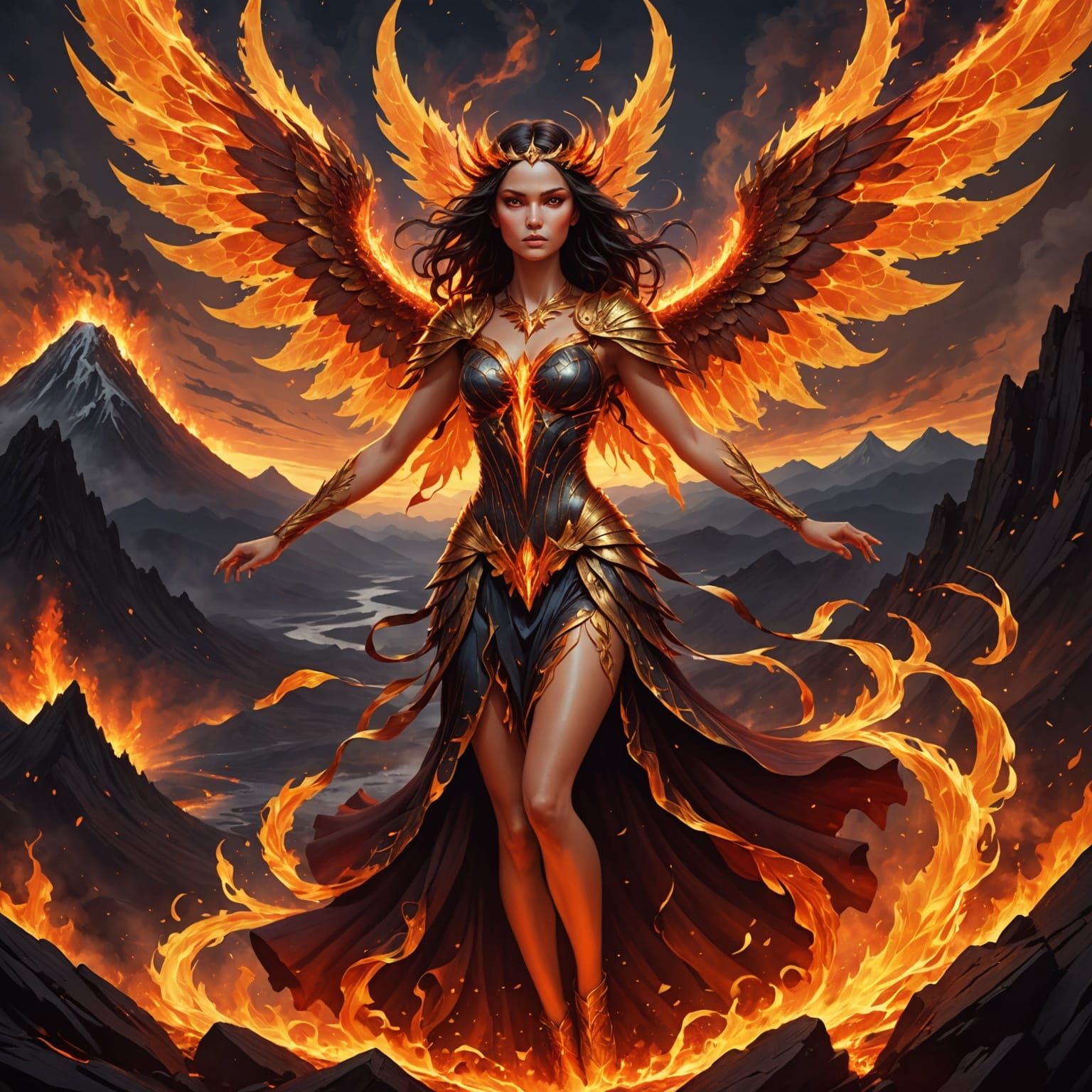 Fire Fairy Soaring Through Twilight Sky