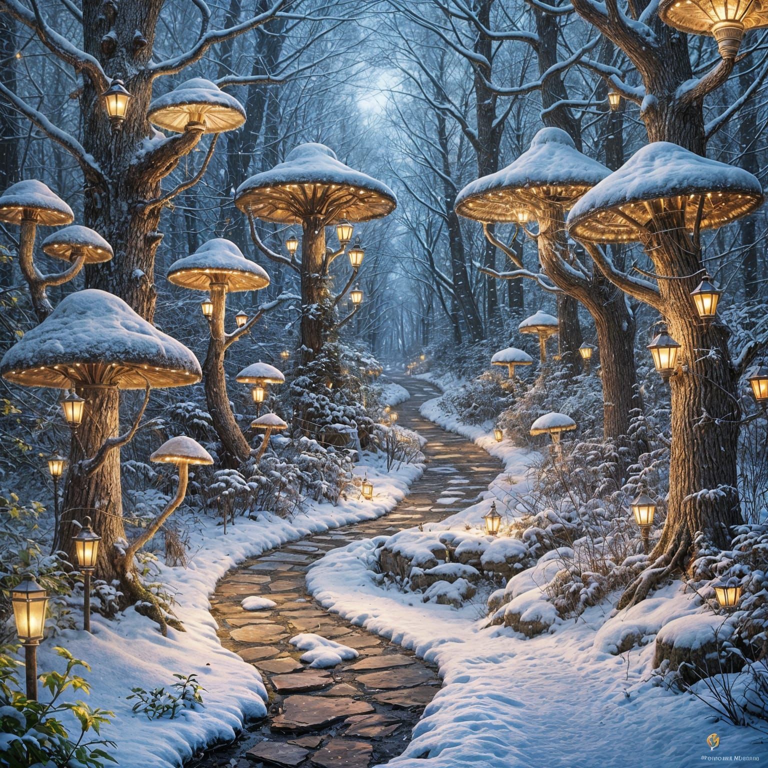 Enchanting Winter Forest Path in Fantasy Digital Art