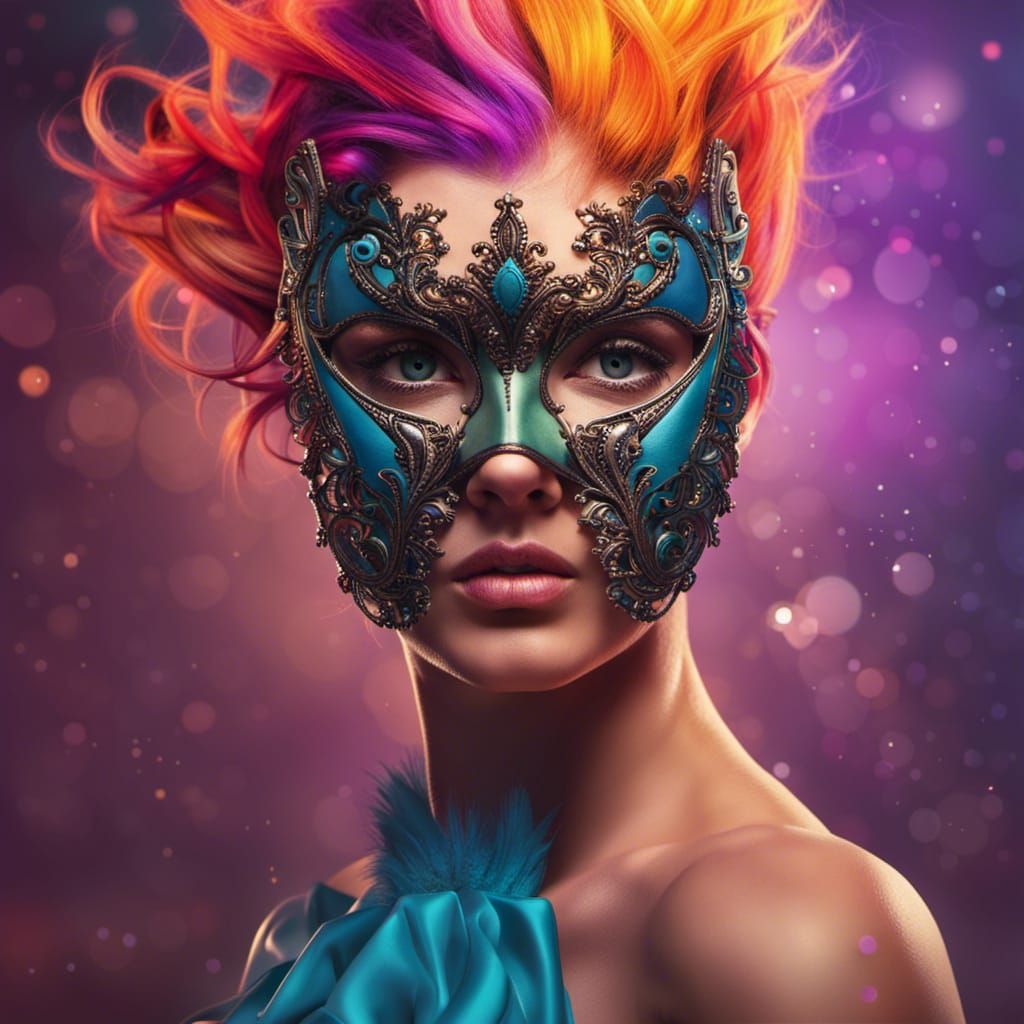 Woman in Mask: Hyperrealistic Splash Art Portrait