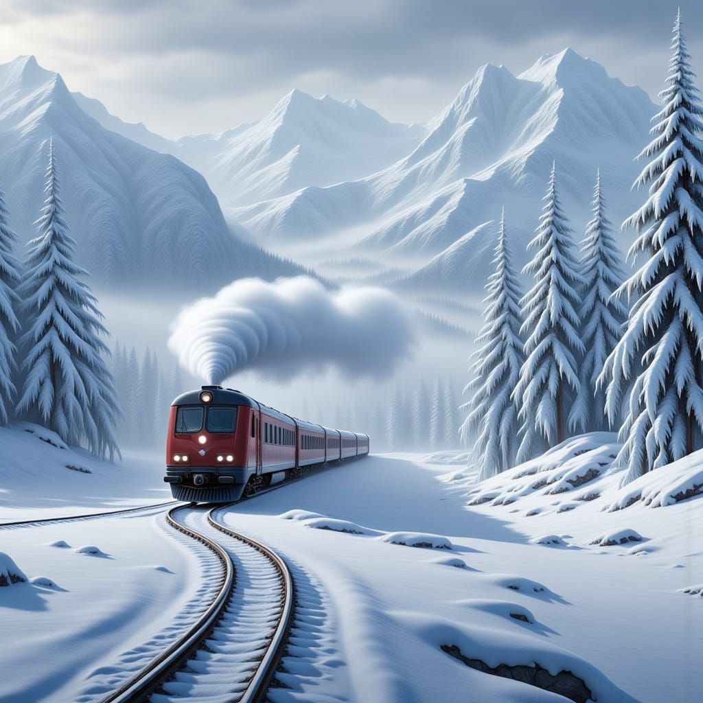 Snowy Alpine Train Journey Through Mountain Peaks