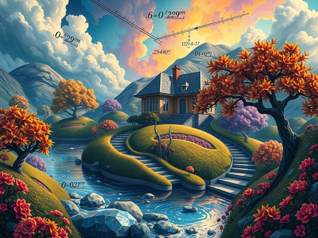 Surreal Mathematical Realm in Art Nouveau Style