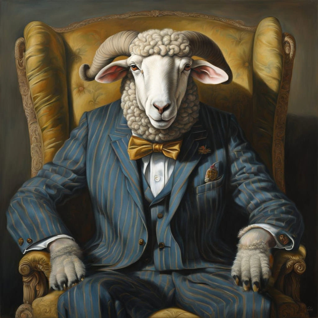 Anthropomorphic Sheep Portrait in the Style of Old Masters