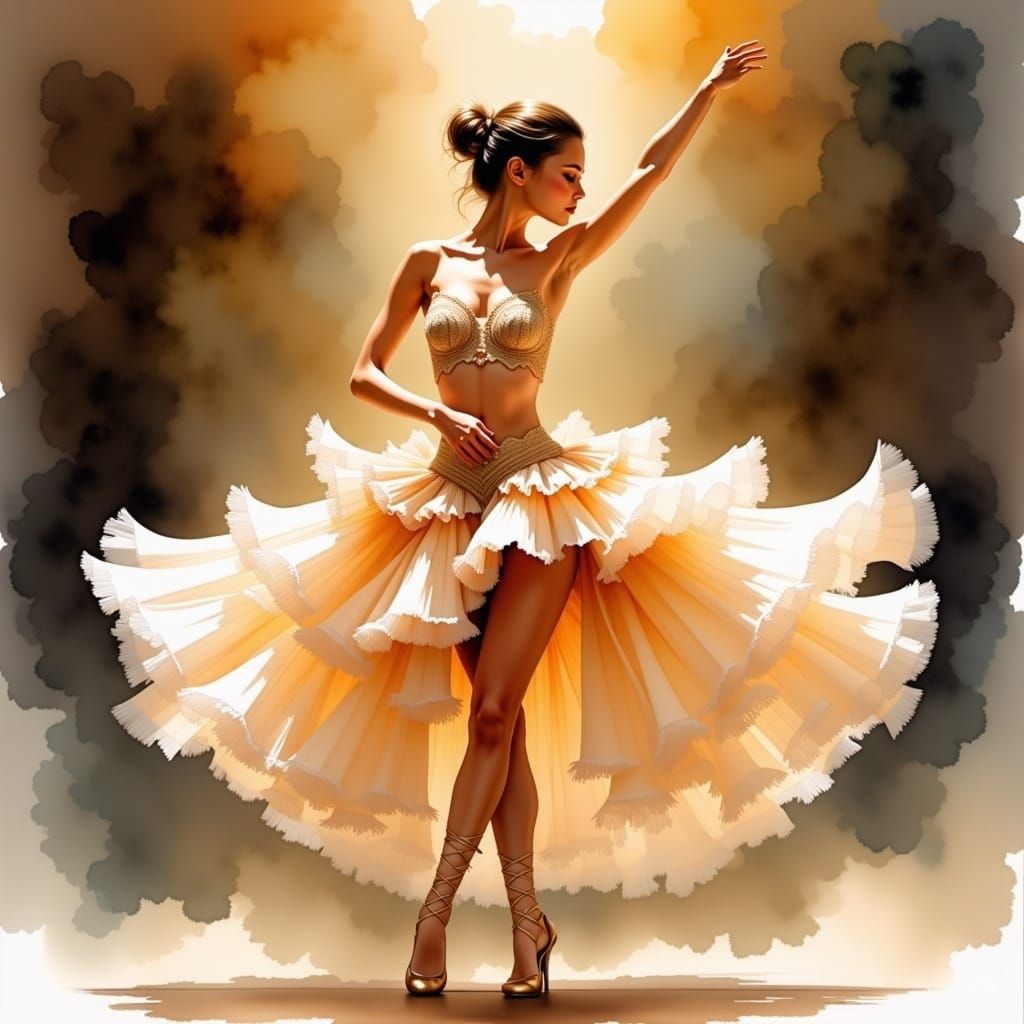 Ballerina in Lace: Watercolor Ballet Performance