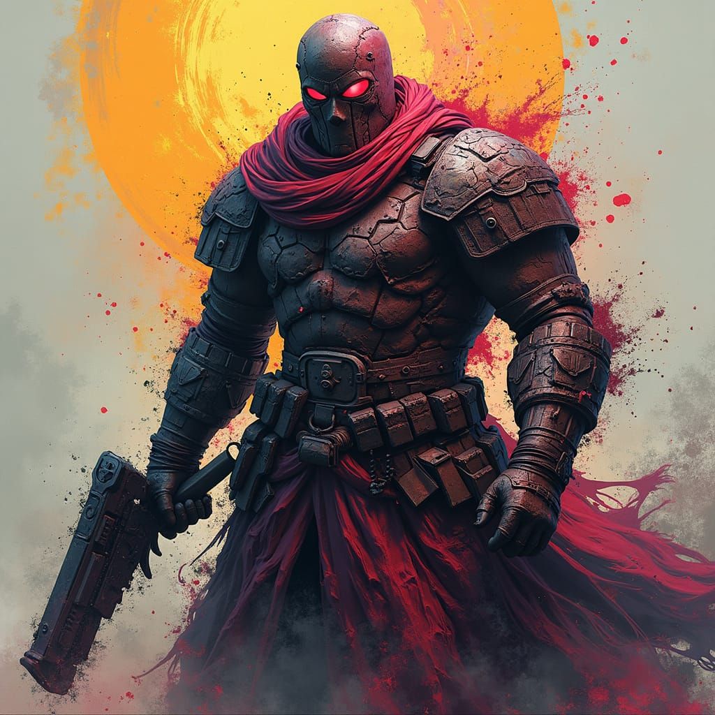 Fiery Warrior in Graffiti Art Style