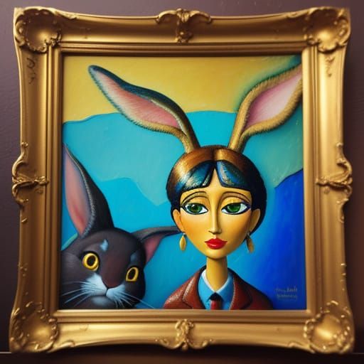 Surreal Rabbit Decision in Modigliani Style