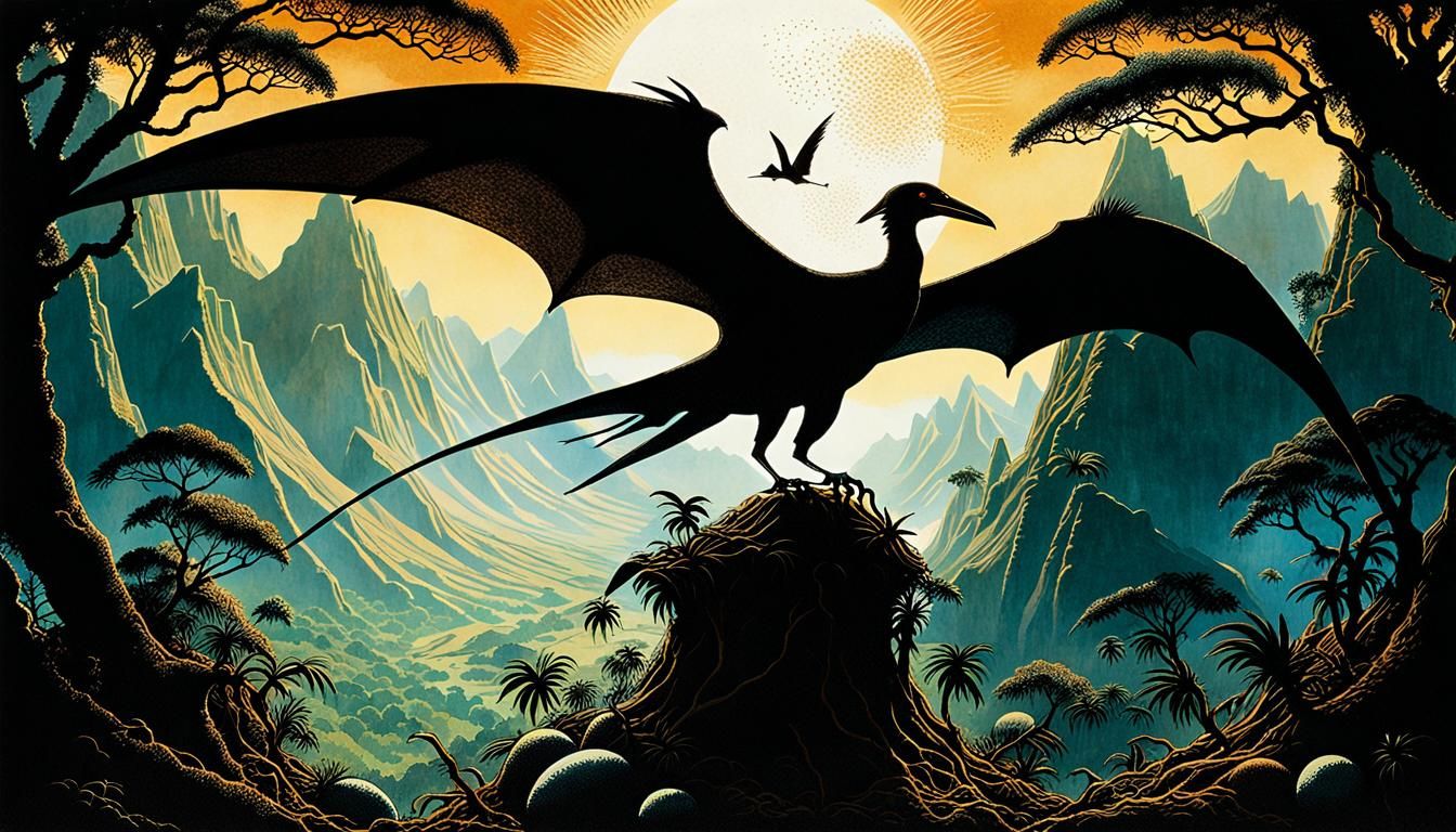 Pterodactylus Silhouette in Prehistoric Jungle Art