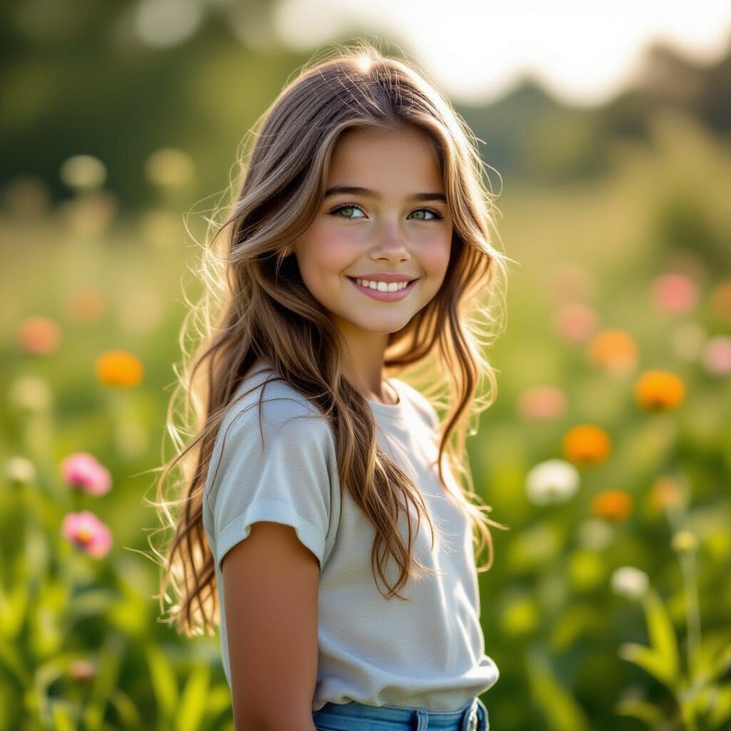 Girl in Lush Landscape, Digital Art Style