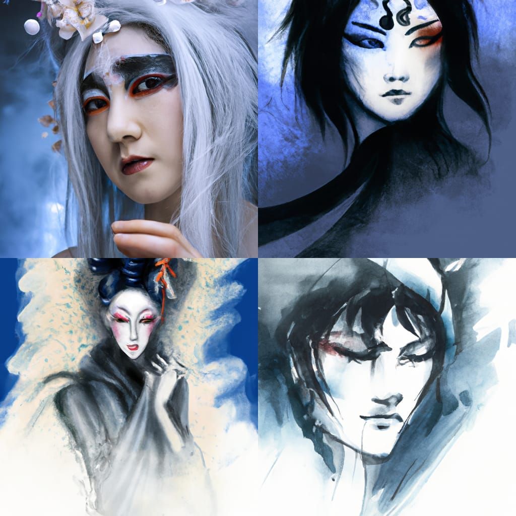 Ethereal Woman Portrait in Amano-Inspired Style