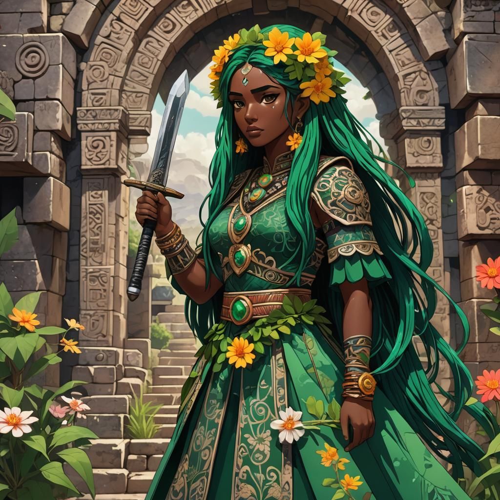 Latina Anime Girl in Mayan Ruins: Clip Studio Art