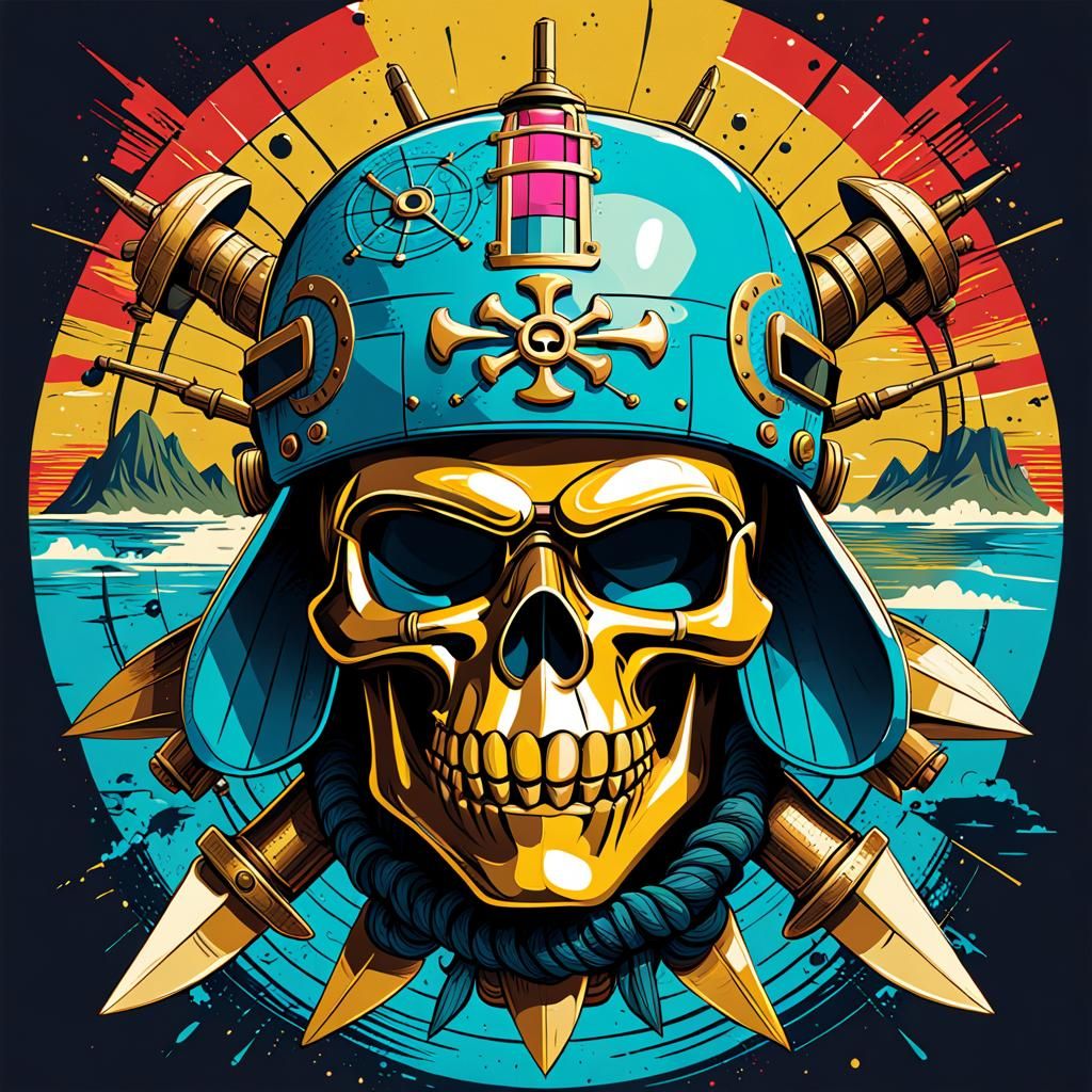 Airship Pirate Tiki Helmet in Pop Art Style