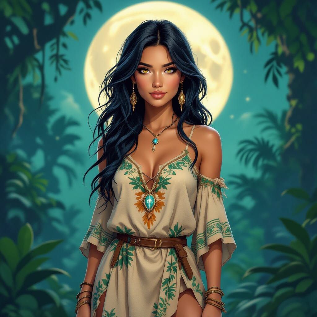 Mystical Shifter in Moonlit Jungle, Fantasy Art