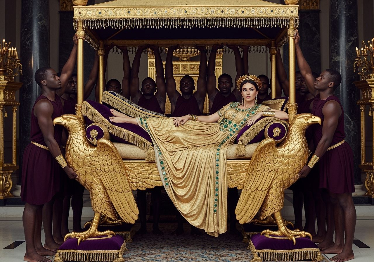 Opulent Roman Empress on Eagle Chaise Lounge