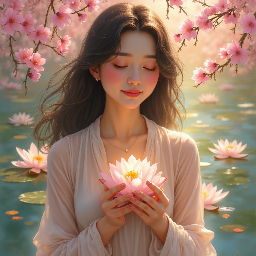 Compassionate Woman in Blooming Paradise