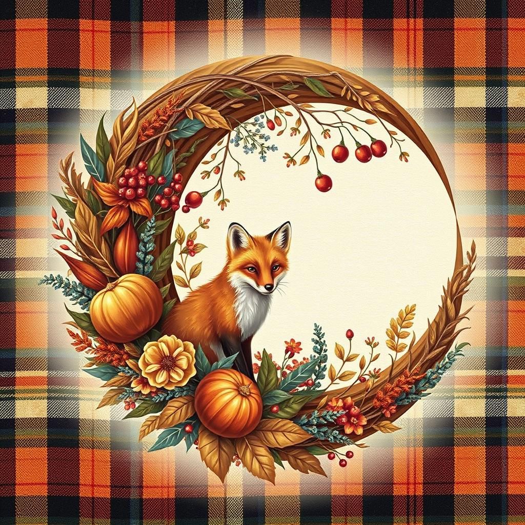 Fox in Autumnal Wreath, Impressionistic Style