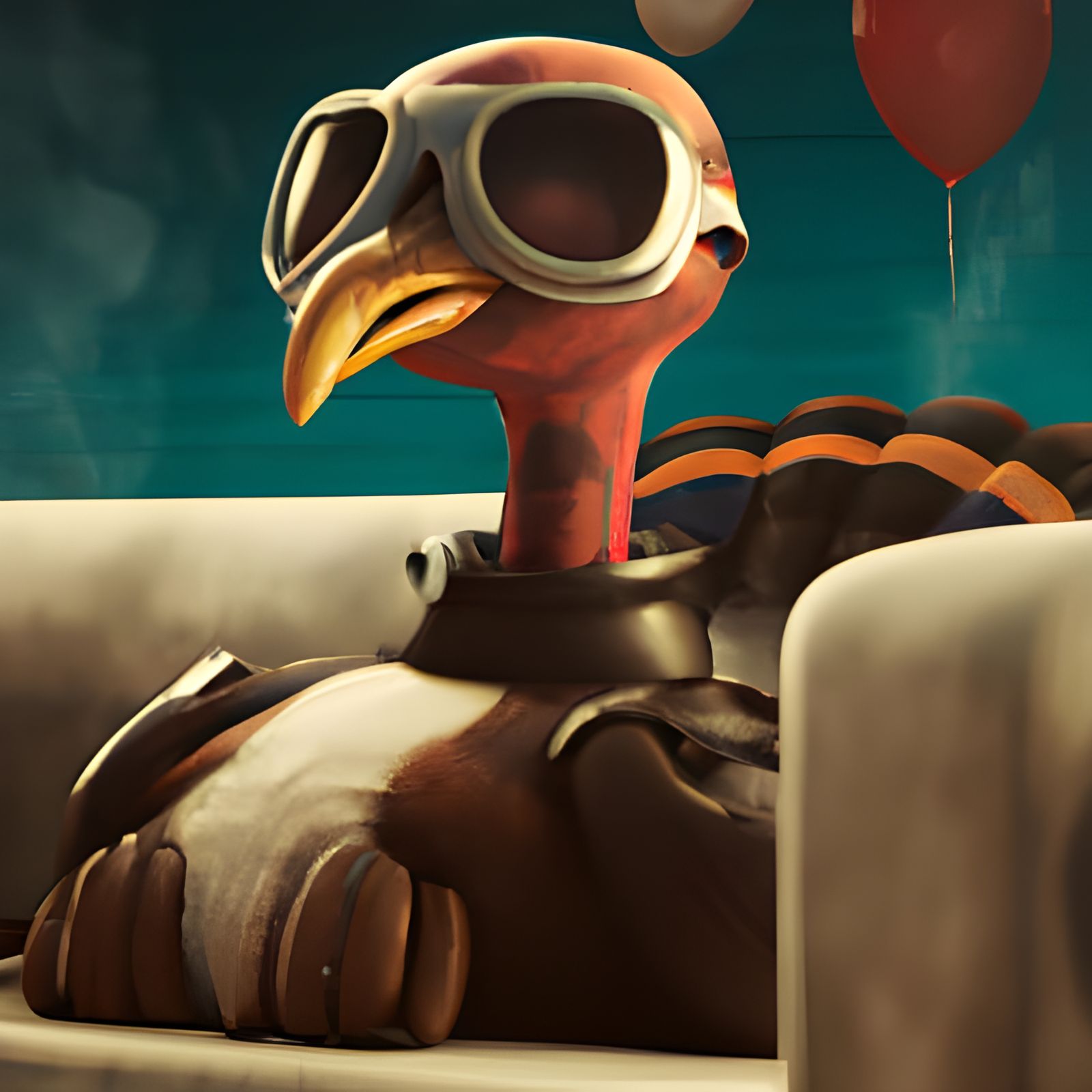 Smiling Turkey in Goggles in Swimming Pool