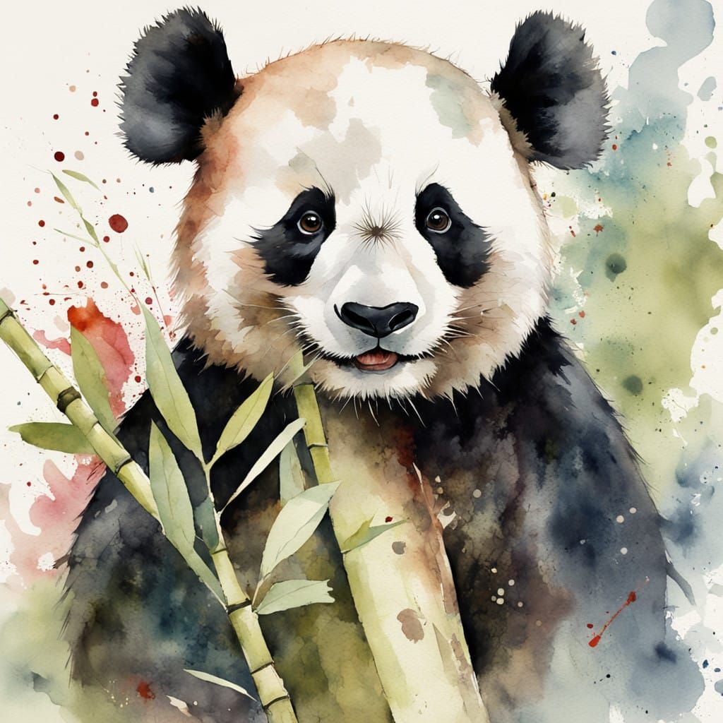 Watercolor Panda in Vibrant Junglecore Style