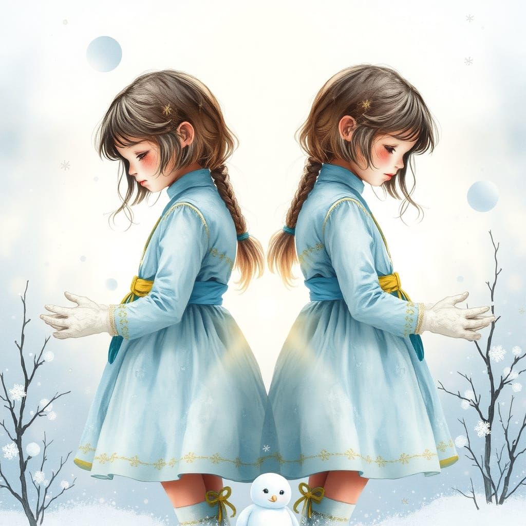 Whimsical Twin Sisters in Winter Wonderland