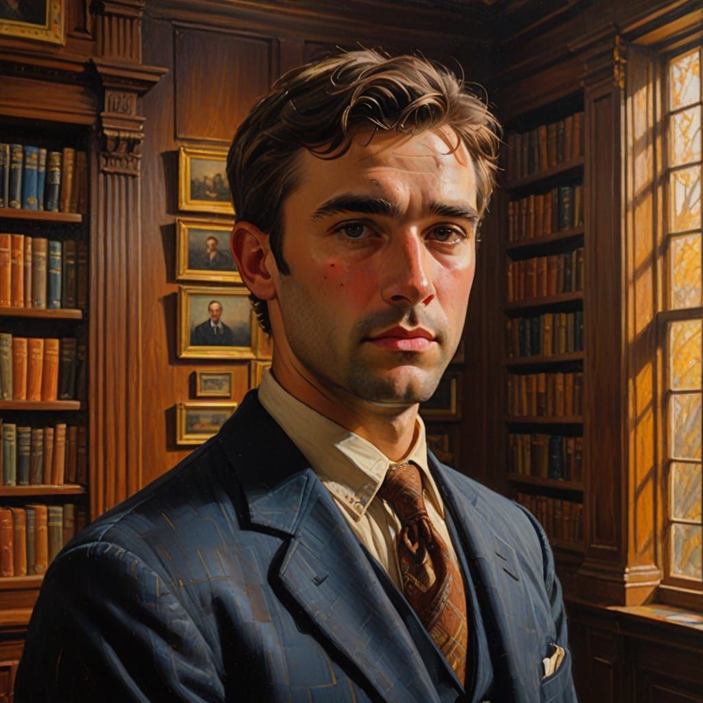 Charlie Kirk Portrait in Classical Library