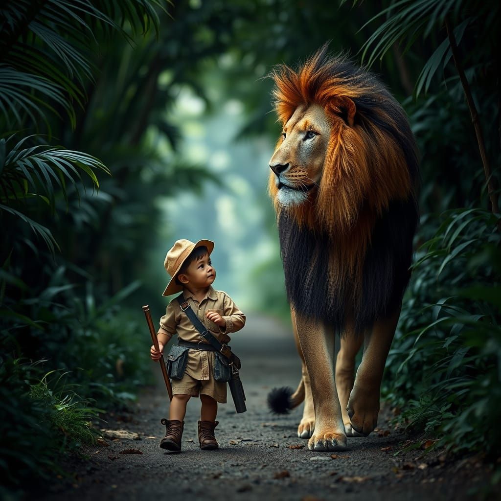 Boy and Lion Explore Jungle Together in Epic Cinematic Style