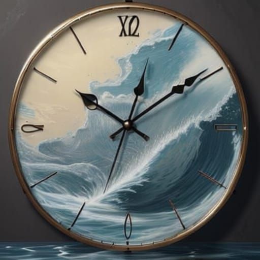 Surreal Water Flowing from Hyper-Realistic Clock in Luxury H...