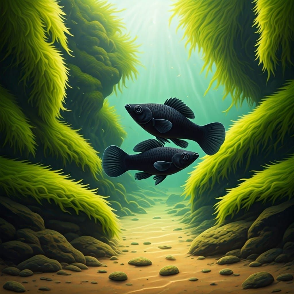 Lifelike Black Molly Fish in a Tropical River Ecosystem
