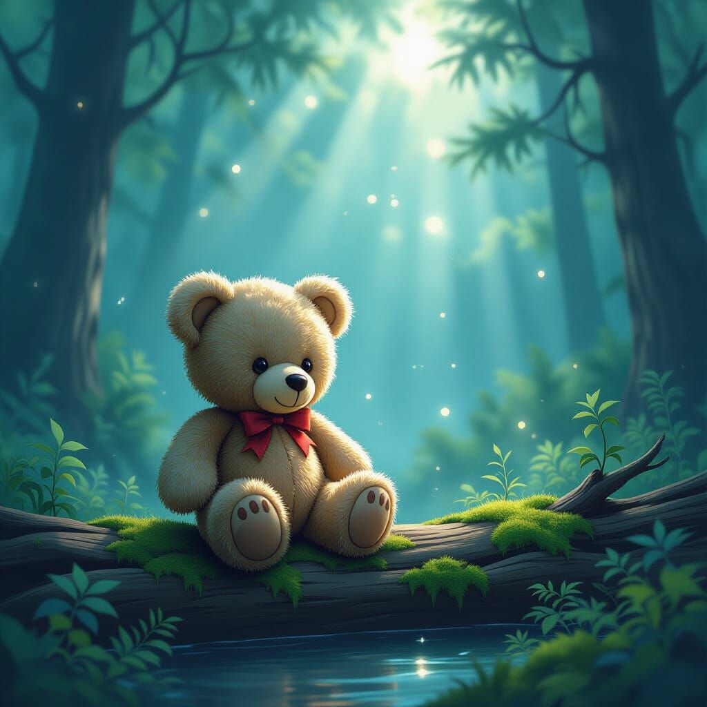 Worn Teddy Bear in Enchanted Forest