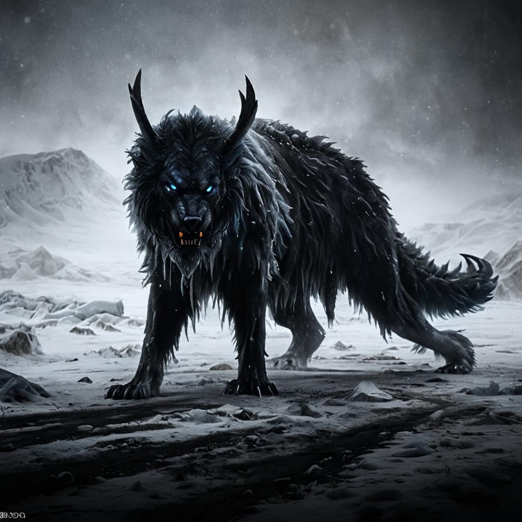Eerie Ice Beast in Frozen Landscape