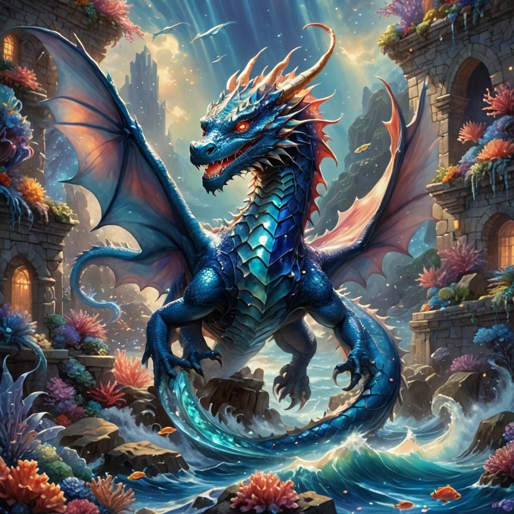 SeaWing Dragon in Coral Reef, Ethereal Glow