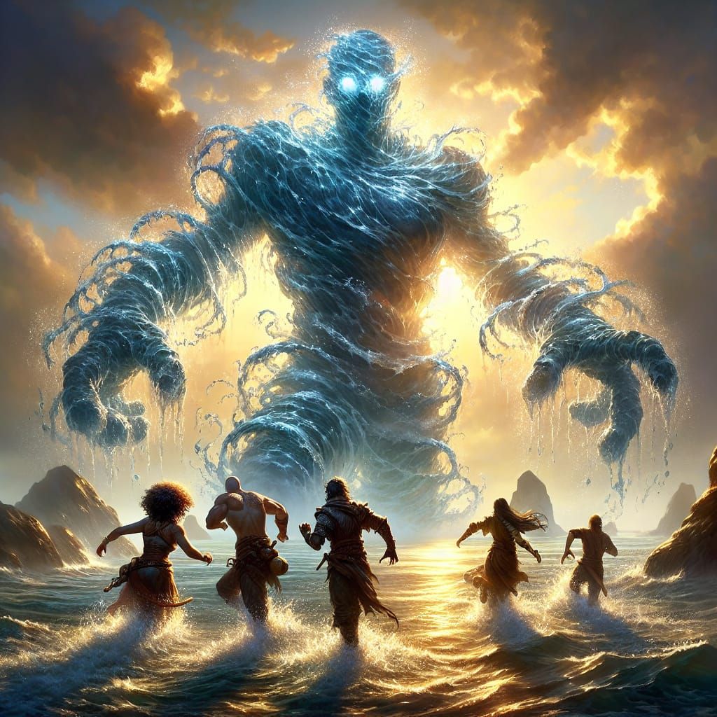 Giant Water Golem Rising from the Sea