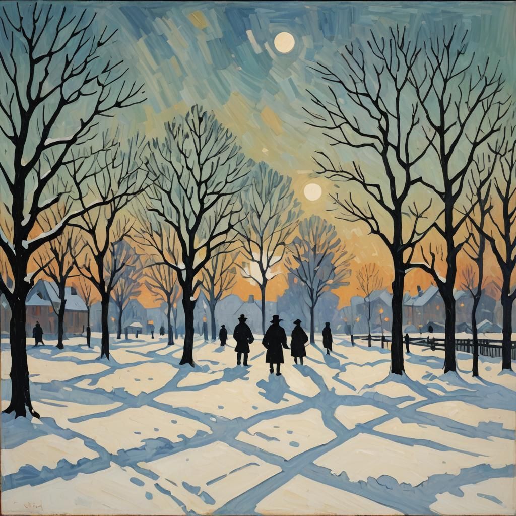 Snow Silhouette in Hypermodern Post-Impressionist Style