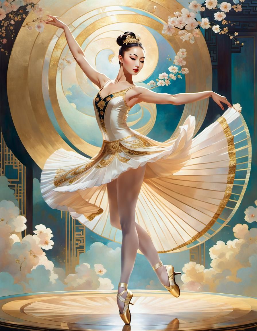 Ballerina Dancing in Art Deco Style