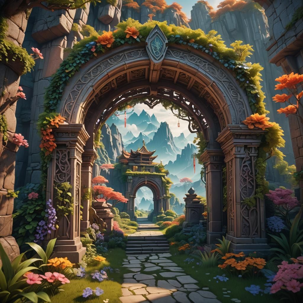 Kirigami Archway in Beautiful Landscape