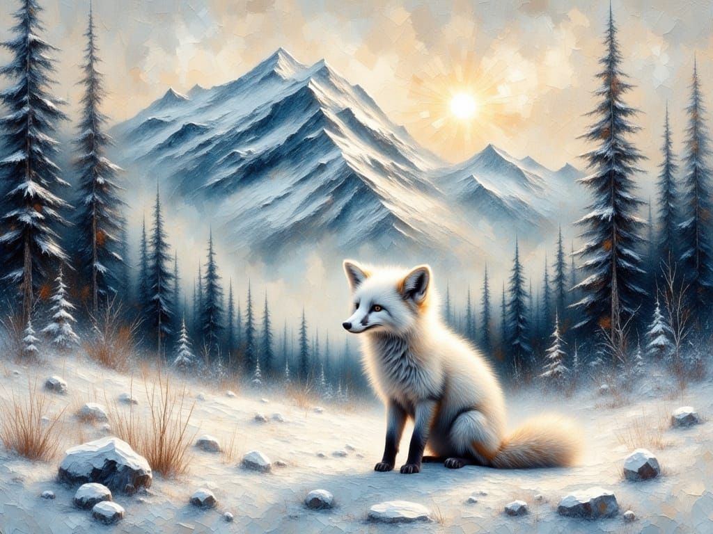 Winter Fox in Impasto Oil Painting Style